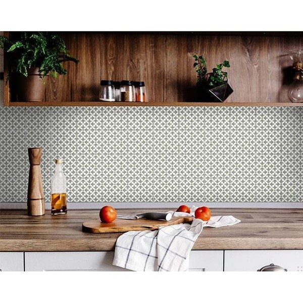 Homeroots 5 x 5 in. Sage Gray Fleur Removable Peel & Stick Tiles 400396 - main